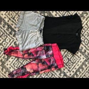 Capri leggings, shorts, T-shirt